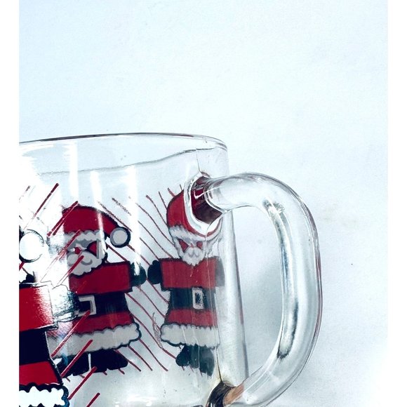 Luminarc Clear Glass Mug Red Santa Print Christmas Holiday Vintage Coffee Tea Ho - Picture 6 of 7